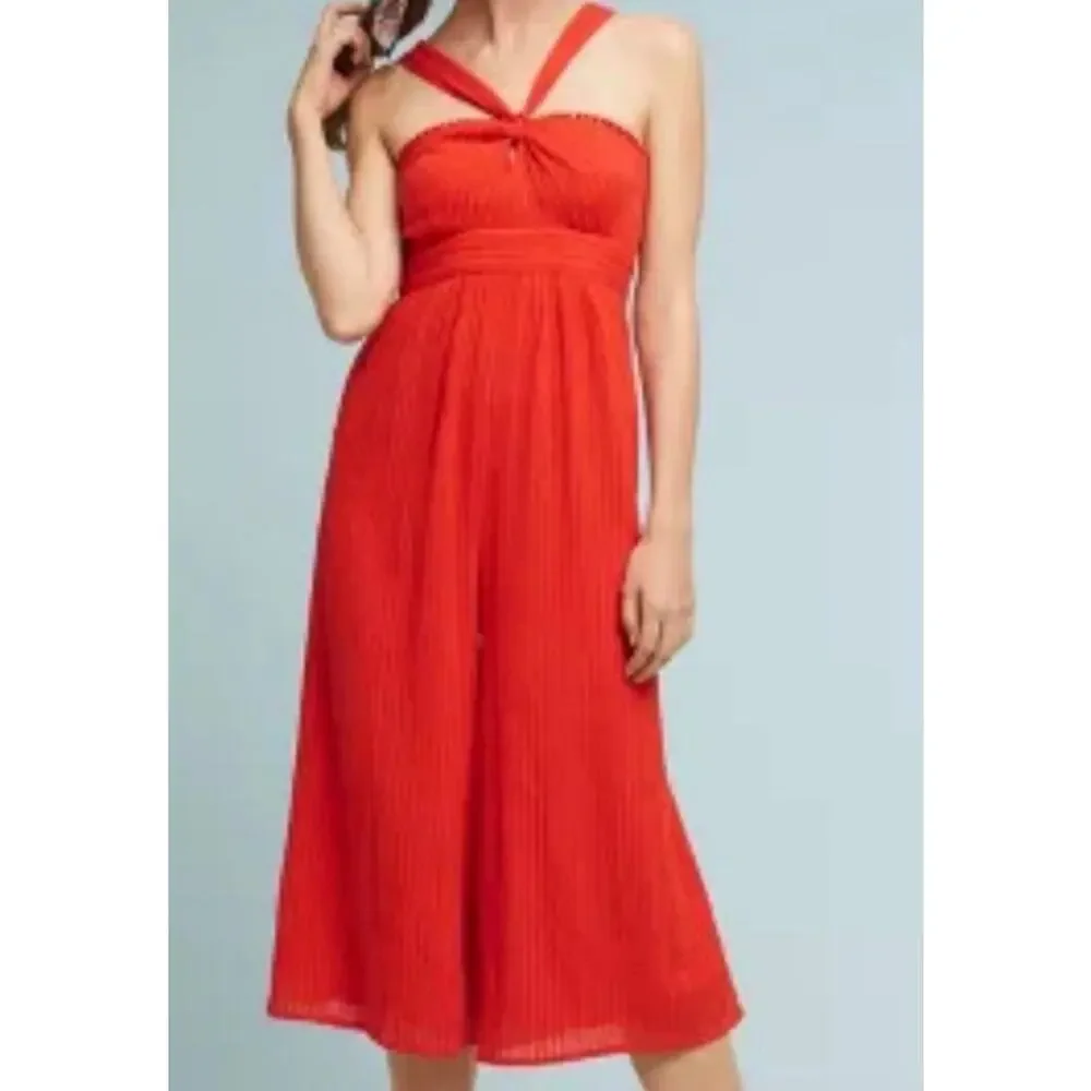 Maeve Anthropologie | Size 10 Proust Wide-Leg Twist Top Halter Jumpsuit Orange